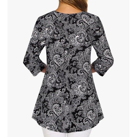Nandashe Women 3/4 Sleeves Paisley Tunic Shirts Casual Dressy Blouse Tops Size L - Picture 2 of 16